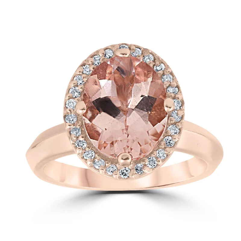 Simple engagement rings for women-2 1/10ct Oval Morganite Halo Vintage Diamond Engagement Ring 14k Rose Gold