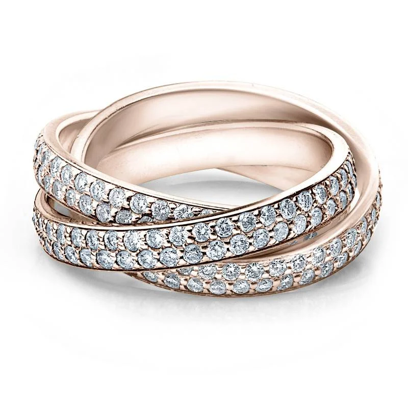 Men’s wedding bands with gemstones-2 3/4ct Rolling Ring Diamond Pave Eternity 14K Rose Gold