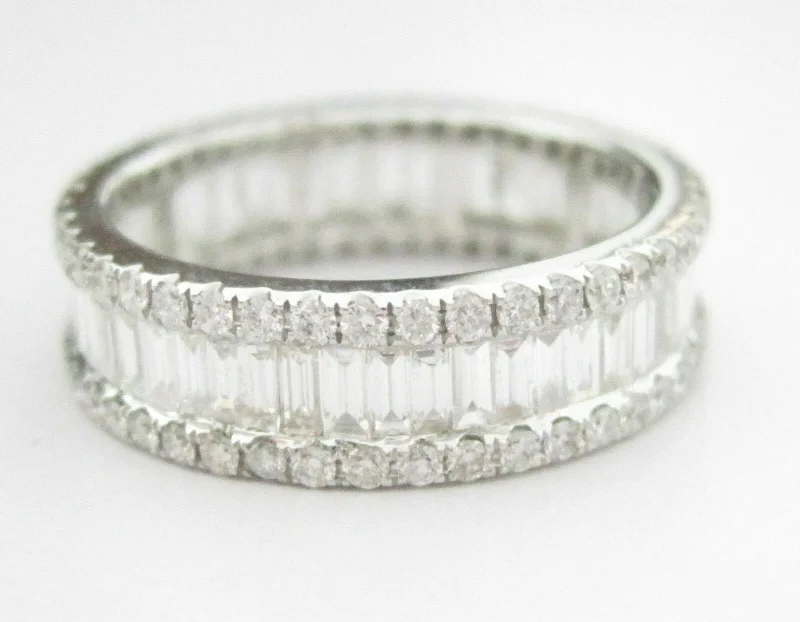 Fashion rings with diamonds for men-2.32 TCW Baguette & Round Cut Eternity Diamond Band/Ring G VS-2 Size 6.5 18k WG