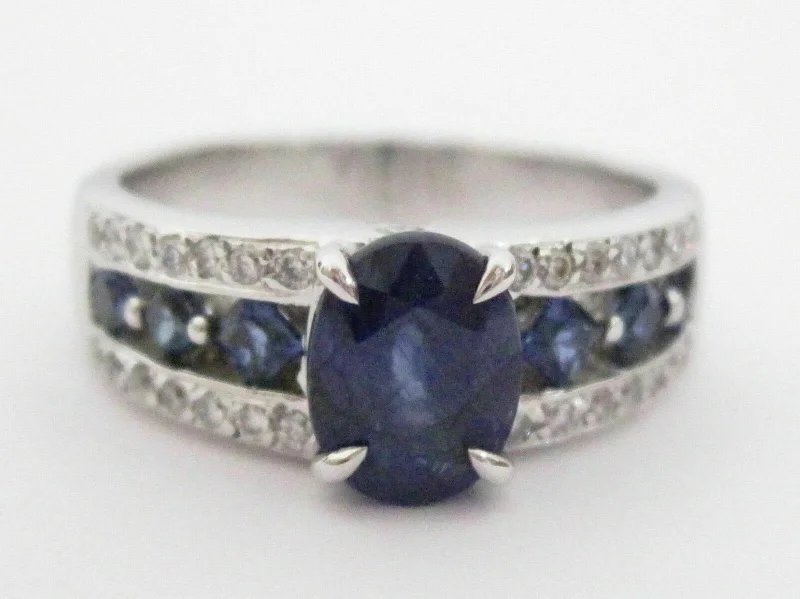 Custom diamond rings for women’s gifts-2.84 Natural Blue Sapphire & Diamond Accents Ring Size 8 18k White Gold