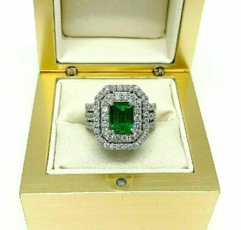 Simple engagement rings for women-2.87 Carats t.w. Diamond and Emerald Ring Emerald is 1.52 Carats May Birthstone