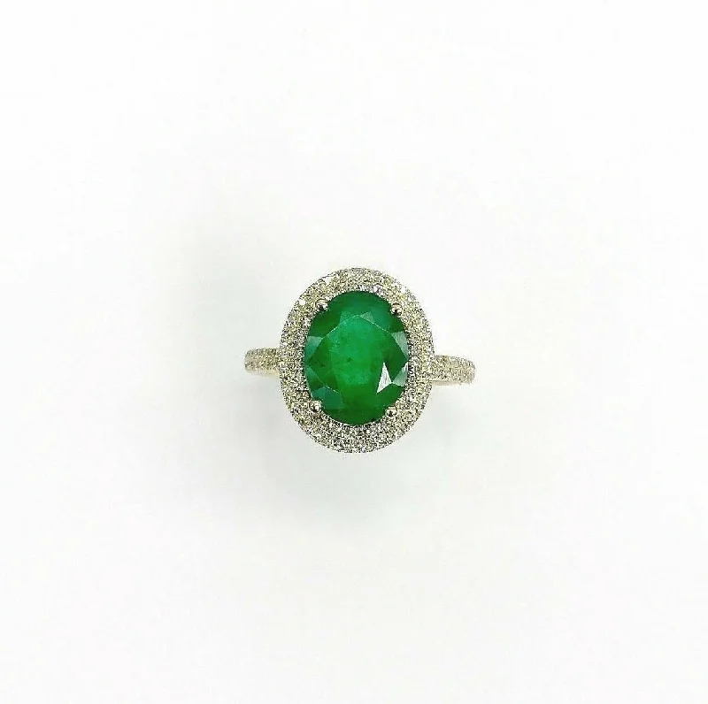 Custom engagement rings with initials-2.95 Carats t.w. Diamond and Emerald Halo Ring Emerald is 2.60 Carats May Stone