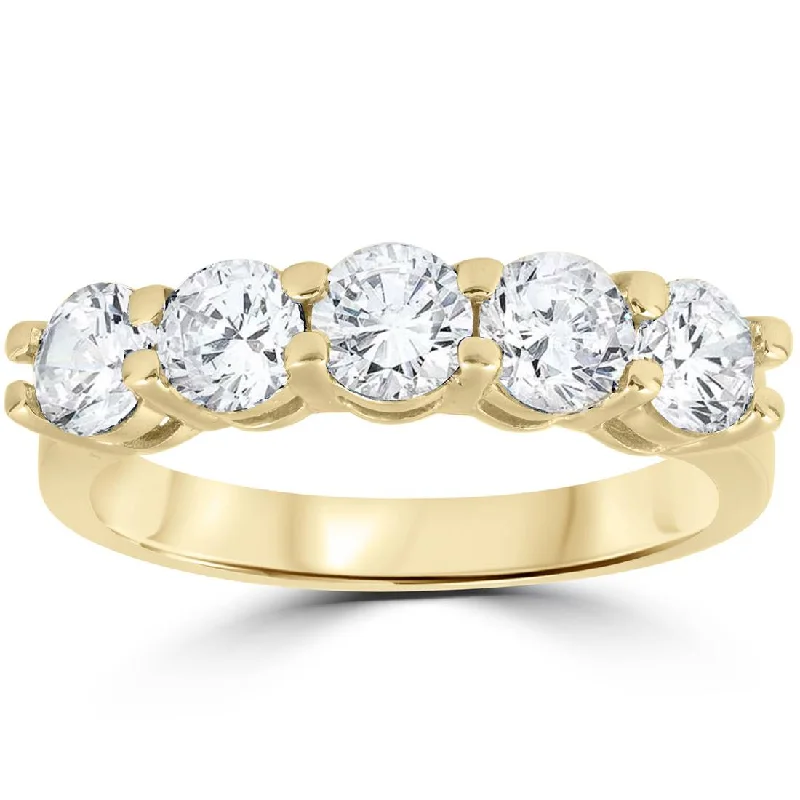 Fashion rings with diamonds for men-2 ct Diamond Five Stone Wedding Anniversary Round Cut Ring 14k Yellow Gold