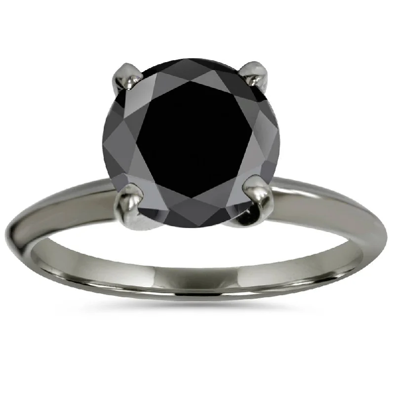 Classic silver engagement rings for women-2ct Black Diamond Solitaire Engagement Ring 14K Black Gold