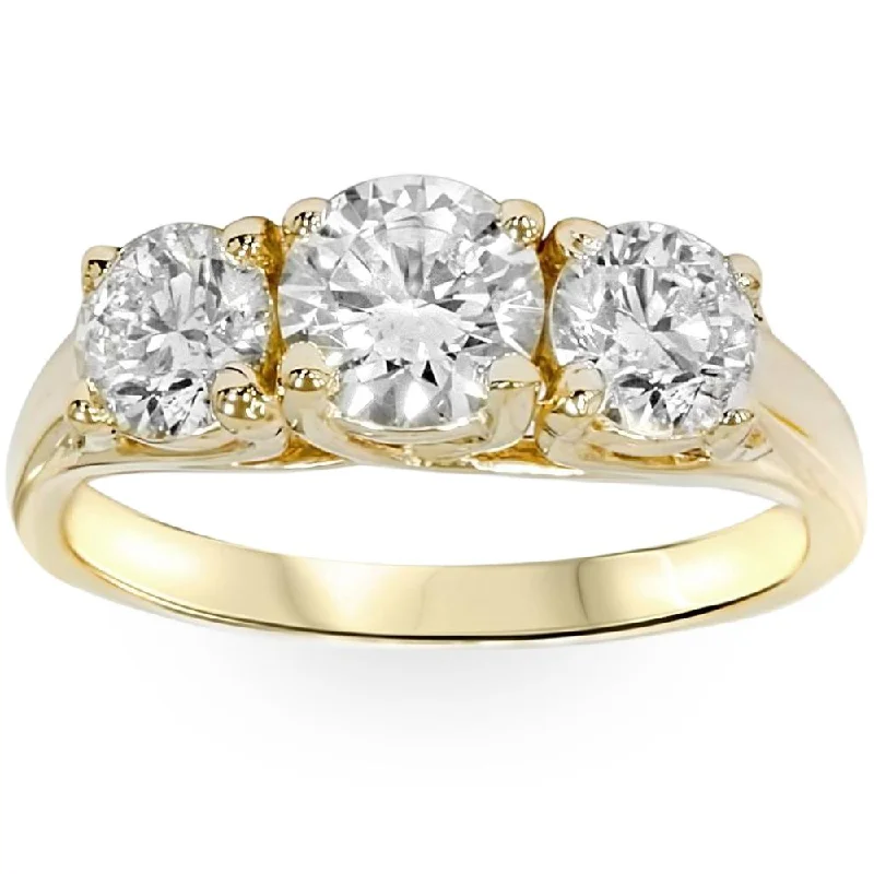 Adjustable engagement rings for women-2ct Three Stone Diamond Engagement Ring 14K Yellow Gold