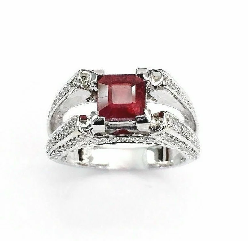 Personalized wedding rings for couples-3.20 Carats t.w. Diamond and Ruby Ring Diamonds on all Sides 14K Gold Brand New