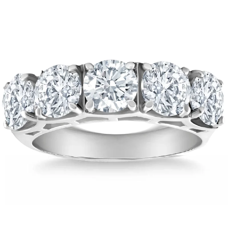 Unique wedding rings for couples-3 3/4Ct 5-Stone Lab Grown Diamond Wedding Ring 14K White Gold