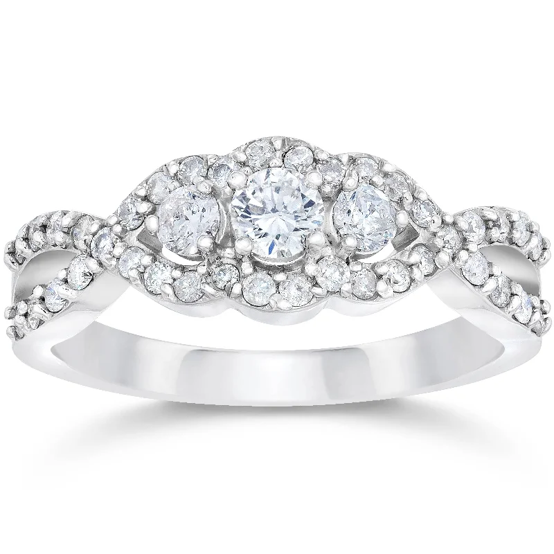 Custom rings for women’s weddings-3/4ct 3-Stone Diamond Infinity Engagement Ring 10K White Gold