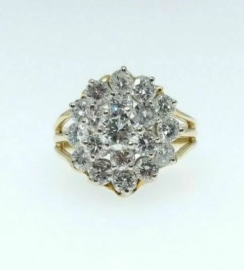 Custom gold wedding rings for women-3.56ct Round Brilliant Cut Diamond Flower Cluster Right