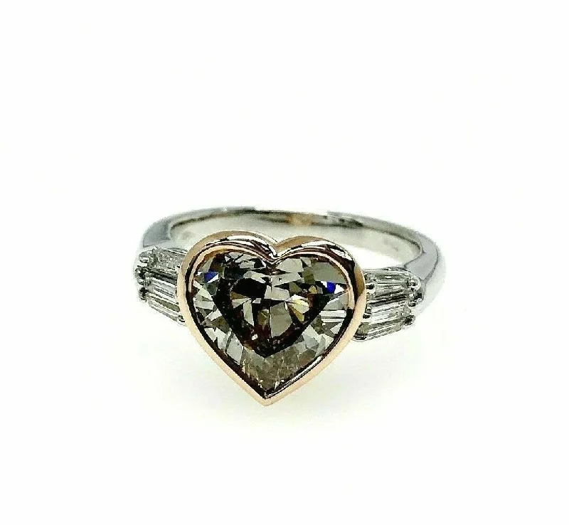 Custom name rings with gemstones-3.57 Carats t.w. Custom Made Heart Diamond Ring 3.02 Carats Fancy Brown GIA Cert