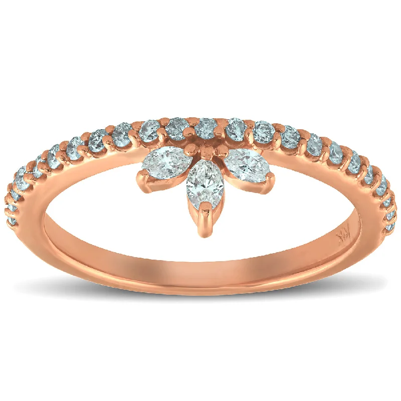 Custom engraved rings for her-3/8ct 14k Rose Gold Womens Marquise Diamond Wedding Ring Stackable Band