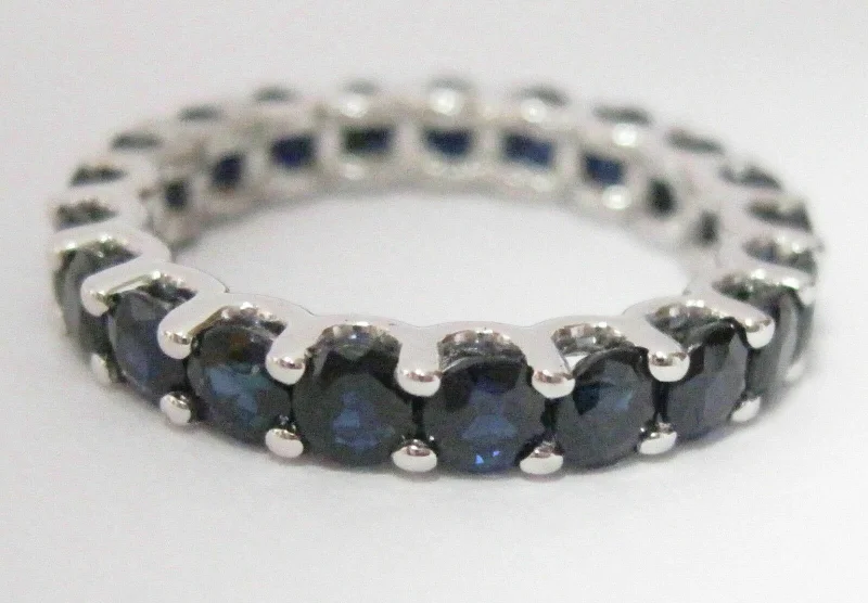 Custom rings for women’s weddings-5.27 TCW Natural Round Sapphire Eternity Ring Size 7 14k WhiteGold