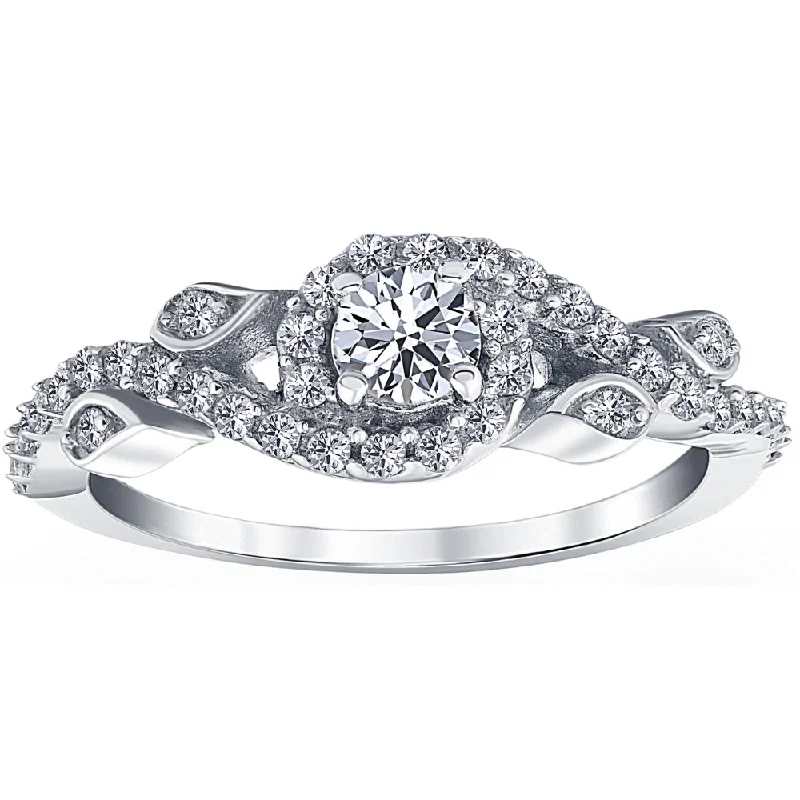 Fashion rings with diamonds for men-5/8ct Vintage Diamond Floral Halo Engagement Ring 14K White Gold