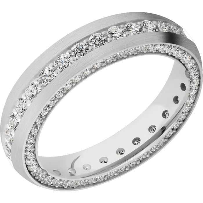 Unique wedding bands with gemstones-5mm wide Domed Platinum Ring with Satin Finish / Side Eternity Round .01 carat Standard Lab Grown Diamond Bead Channel-Set Gemstones / Eternity Round .03 carat Standard Lab Grown Diamond Bead Channel-Set Gemstones