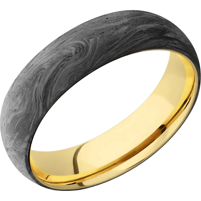 Elegant diamond rings for women-6mm wide Domed Forged Carbon Fiber Ring / 10k Yellow Gold Sleeve