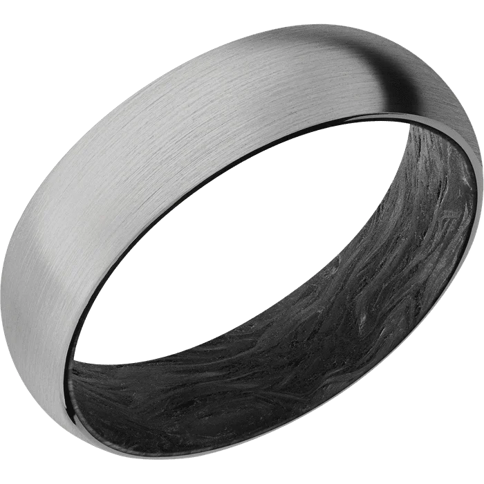 Simple signet rings for men-6mm wide Domed Titanium Ring with Satin Finish / Forged Carbon Fiber Sleeve