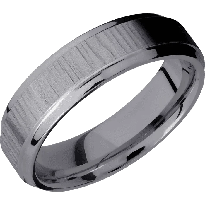 Custom engraved rings for her-6mm wide Stepped Bevel Tantalum Ring with Treebark 1 Finish