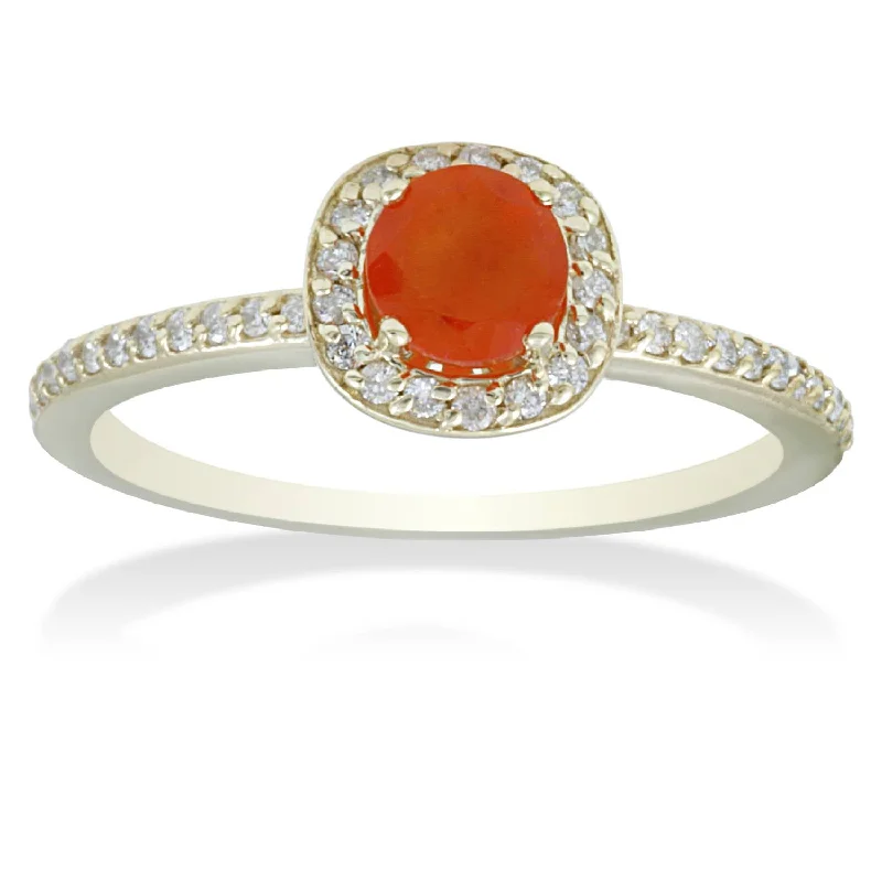 Simple signet rings for men-7/8ct Orange Sapphire & Diamond Cushion Halo Ring 14K Yellow Gold