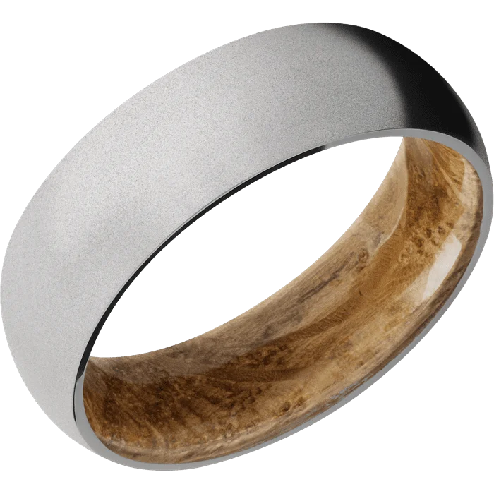 Custom diamond rings for women’s gifts-7mm wide Domed Titanium Ring with Bead Blast Finish / Whiskey Barrel Sleeve