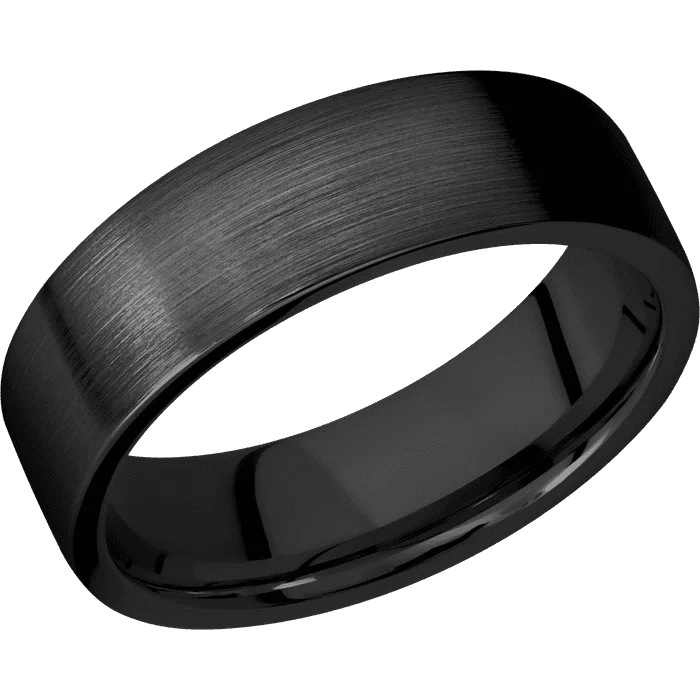 Simple gemstone rings for women-7mm wide Flat Black Zirconium Ring with Satin Finish