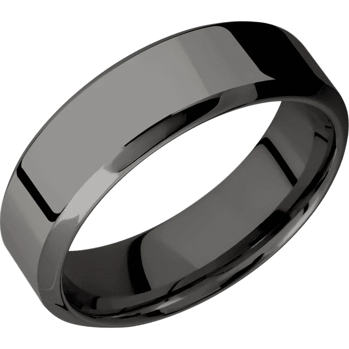 Custom wedding bands for men-7mm wide High Bevel Darkened Tantalum Ring with Polish Finish