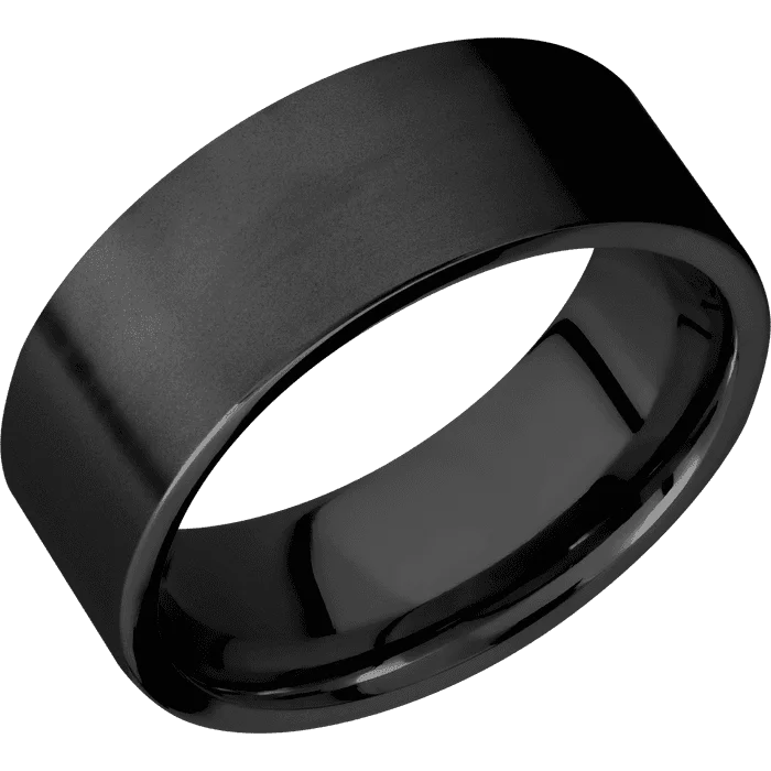 Simple men’s gold rings for casual wear-8mm wide Flat Black Zirconium Ring with Bead Blast Finish