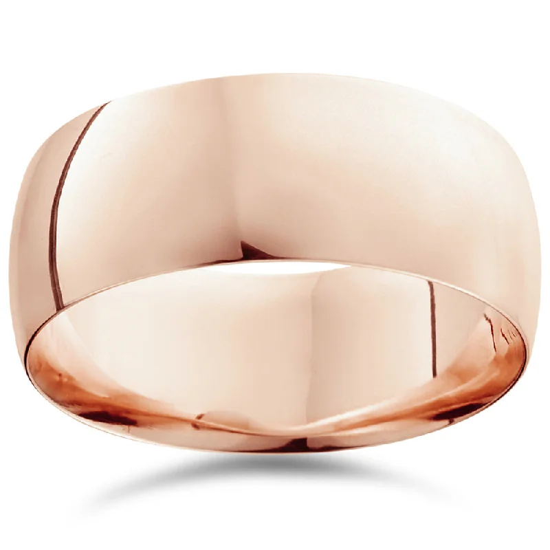 Sterling silver promise rings for her-9mm Dome High Polished Wedding Band 10k Rose Gold