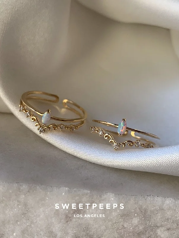 Personalized engagement rings for women-Almond Opal Regal Ring