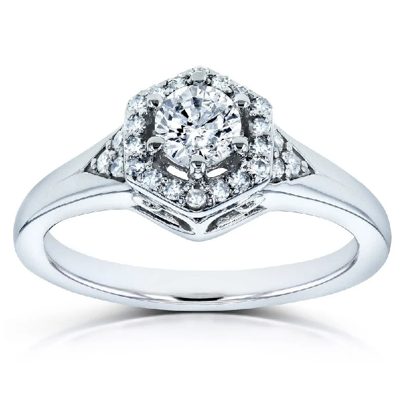 Men’s luxury rings with diamonds-Annello by Kobelli 10k White Gold 1/2ct TDW Diamond Hexagon Halo Engagement Ring