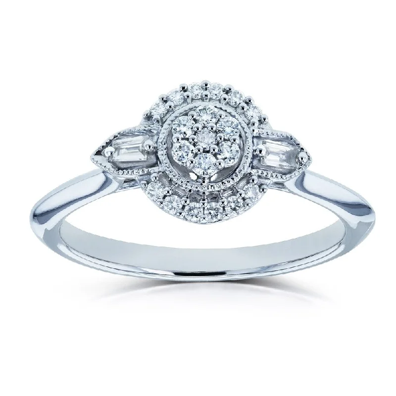 Affordable gold wedding rings for men-Annello by Kobelli 10k White Gold 1/6ct TDW Cluster Diamond Unique Floral Engagement Ring