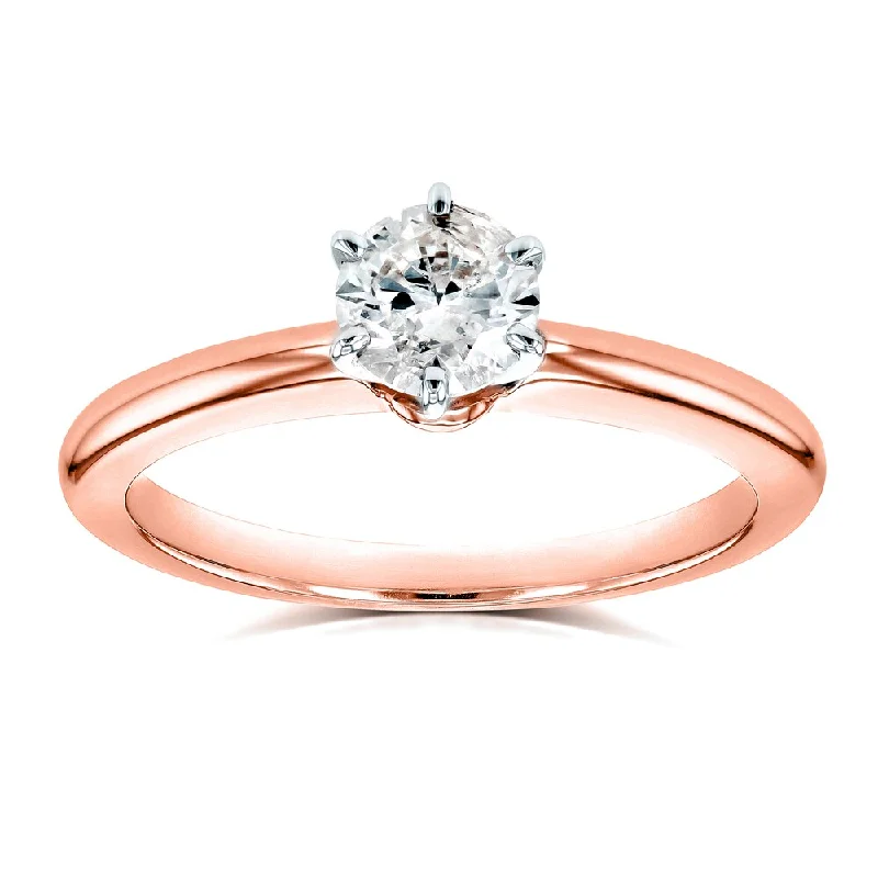 Luxury engagement rings with sapphires-Annello by Kobelli 14k Rose Gold 1/2ct Solitaire Diamond Petite Engagement Ring (H-I, I1-I2)