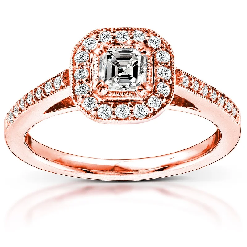 Simple engagement rings for women-Annello by Kobelli 14k Rose Gold 1/2ct TDW Asscher Diamond Engagement Ring