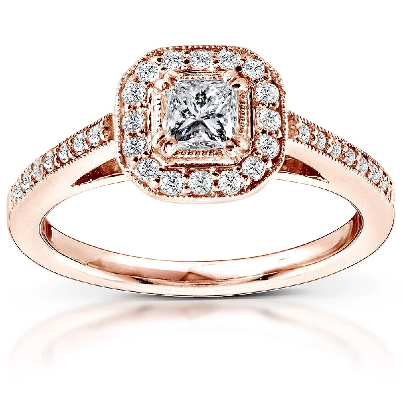 Personalized gemstone wedding bands-Annello by Kobelli 14k Rose Gold 1/2ct TDW Diamond Halo Engagement Ring