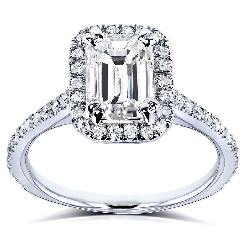 Luxury engagement rings with sapphires-Annello by Kobelli 14k White Gold 1 1/4ct TDW Emerald Cut Diamond Halo Engagement Ring