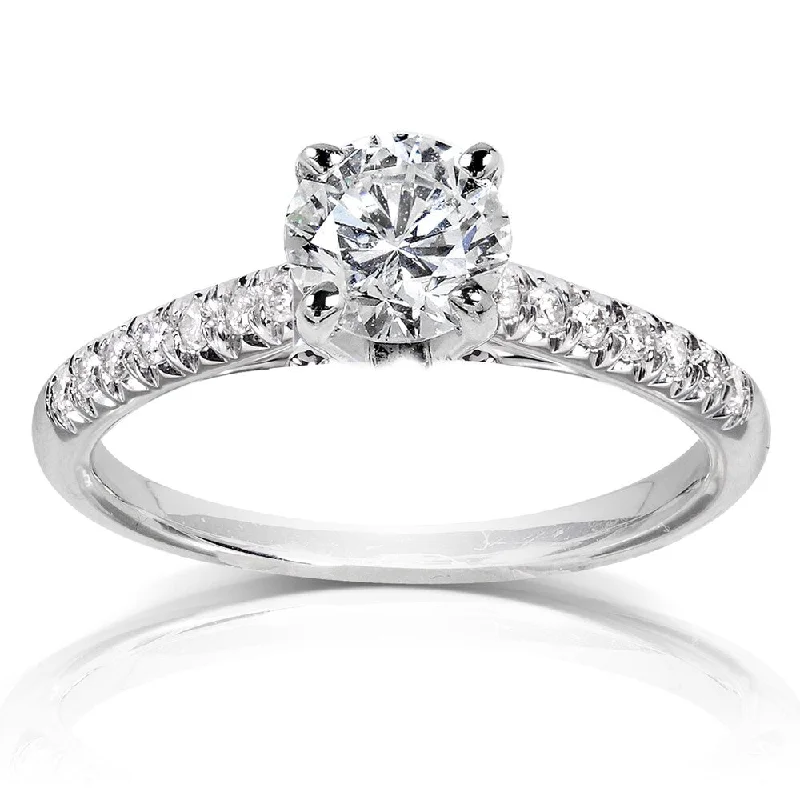 Silver rings with diamonds for women-Annello by Kobelli 14k White Gold 1 1/6ct TDW Round Diamond French Pave Engagement Ring