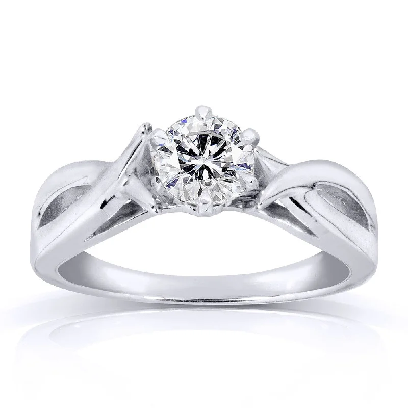 Fashion rings with diamonds for women-Annello by Kobelli 14k White Gold 1/2ct Diamond Solitaire Engagement Ring