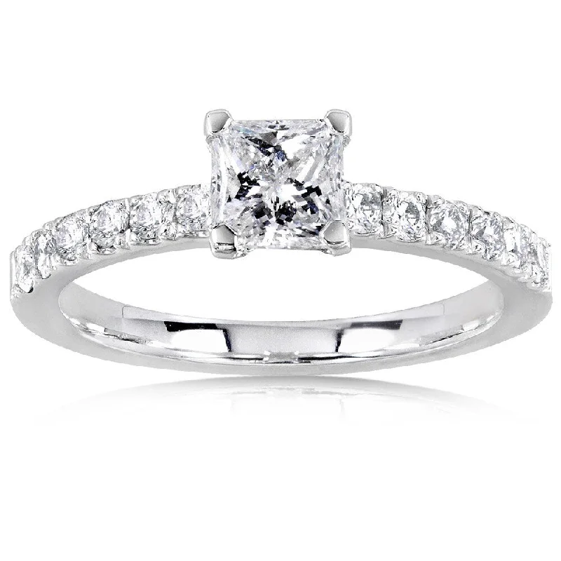 Custom silver rings for anniversary gifts-Annello by Kobelli 14k White Gold 3/4ct TDW Princess Diamond Engagement Ring