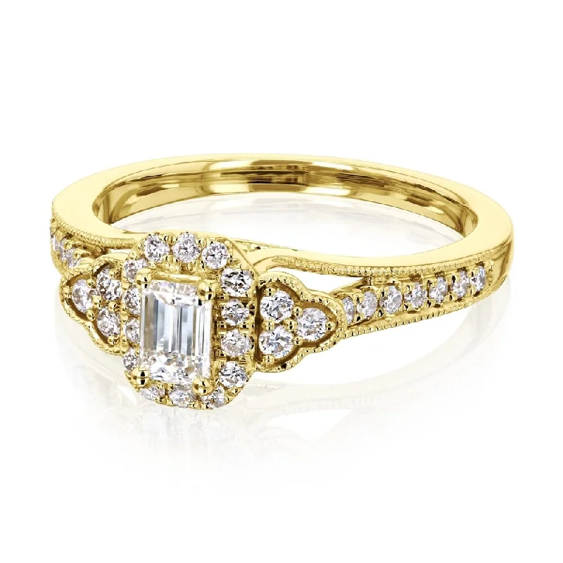 Vintage engagement rings with diamonds-Annello by Kobelli 14k Yellow Gold 2/3ct TDW Emerald-cut Diamond Engagement Ring