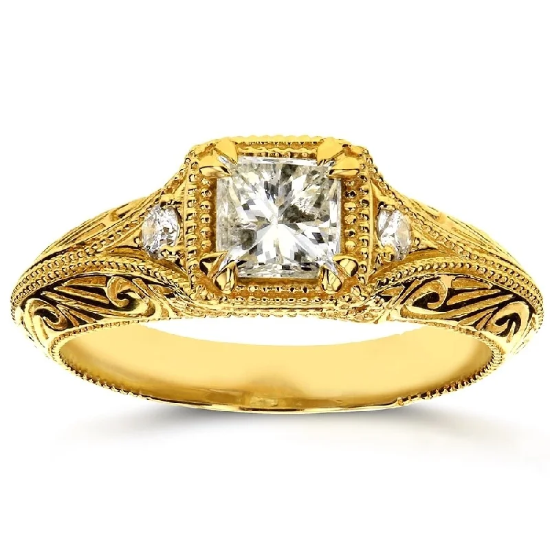 Custom diamond rings for women’s gifts-Annello by Kobelli 14k Yellow Gold 5/8ct TDW Diamond Antique Filigree Engagement Ring