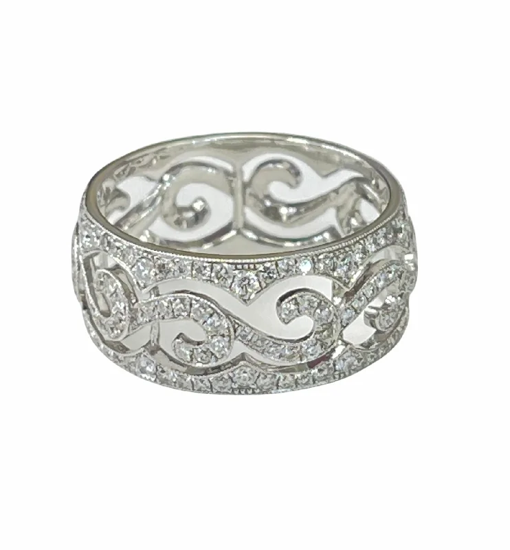 Custom diamond rings for anniversary gifts-Art Deco Round BrilliantsWide Diamond Ring White Gold 18kt