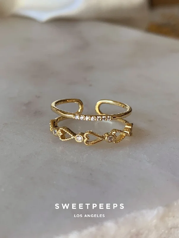 Custom silver engagement rings for her-Audrey Hearts Double Band Ring