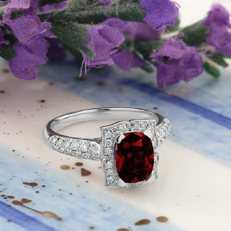 Personalized rings for best friends-Auriya 1 3/8ct Fancy Cushion-cut Garnet Halo Diamond Engagement Ring 1/3ctw 14k Gold