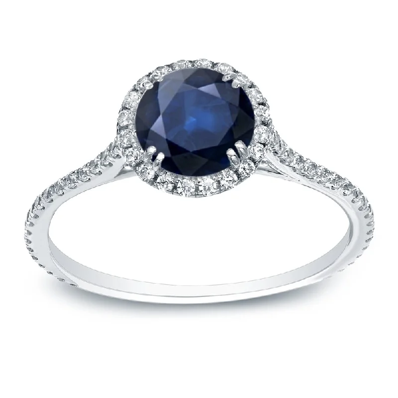 Luxury engagement rings with sapphires-Auriya 14k Gold Petite 3/4ct Round Blue Sapphire with 3/4ctw Diamond Halo Engagement Ring