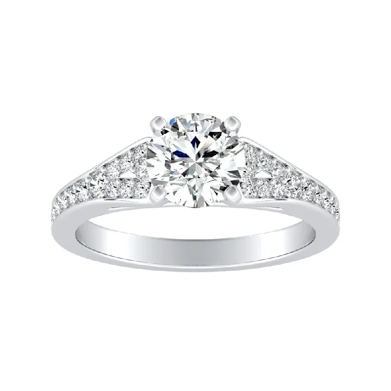 Unique wedding bands with gemstones-Auriya 14k Gold Round 3ct Moissanite and 1/4ct TDW Diamond Engagement Ring