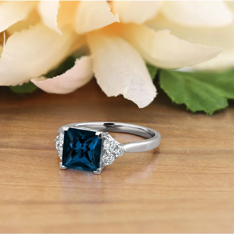 Custom engraved rings for her-Auriya 3 1/10ct Princess-cut London Blue Topaz and Diamond Engagement Ring 1/3ctw 14k Gold