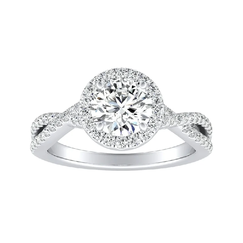 Unique engagement rings for women-Auriya Round 1 1/2ct Moissanite and 1/3ctw Halo Diamond Engagement Ring 14K Gold