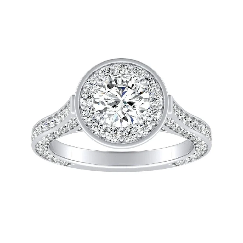 Custom engagement rings with initials-Auriya Round 1/2ct Moissanite and 1 1/4ctw Diamond Halo Engagement Ring 14K Gold