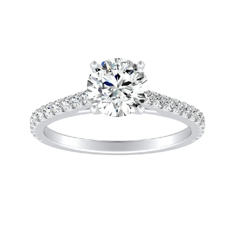 Silver promise rings for couples-Auriya Round 1ct Moissanite and 1/3ctw Diamond Engagement Ring 14k Gold