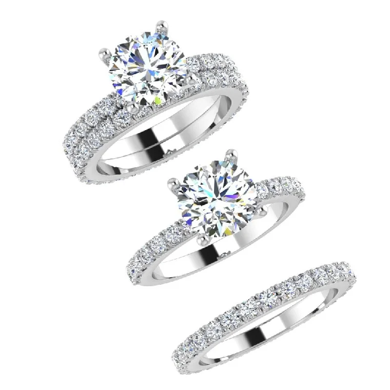 Gold rings with sapphires for women-Bridal Set 1 Carat TW Diamonds 18K White Gold