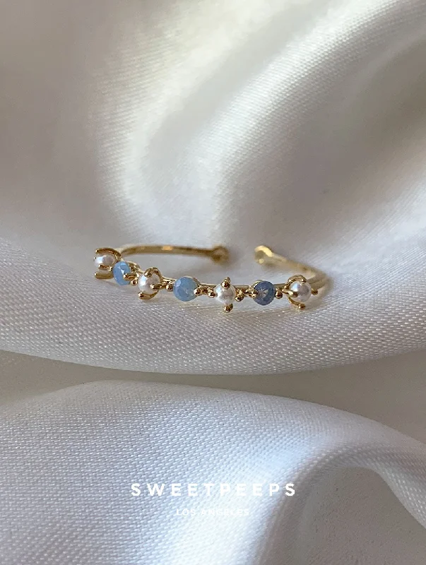 Custom gold wedding rings for women-Cerulean Blue Pearl Ring